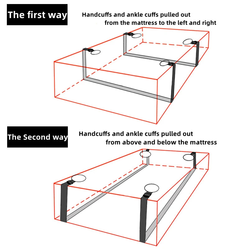Sex Toys Bed Sex Bondage Kit Restraints Under Mattress Bed Bondage BDSM Set with Handcuff Ankle Cuffs Adult Game Toy for Couples