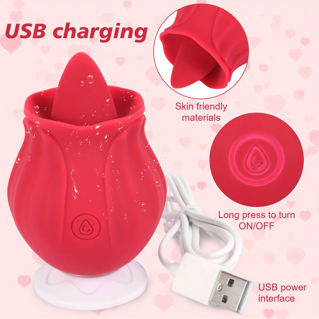 Hot  Sale Rose Tongue Licking Oral Sucking Vibrator for Women Clit Stimulator Female Masturbation Sucker Lick Sex Toy for Women