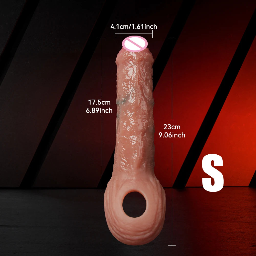 Soft realistic reusable enlarger penis sleeve big growth real silicone Dick delayed ejection extend cock condom Sex Toys For man