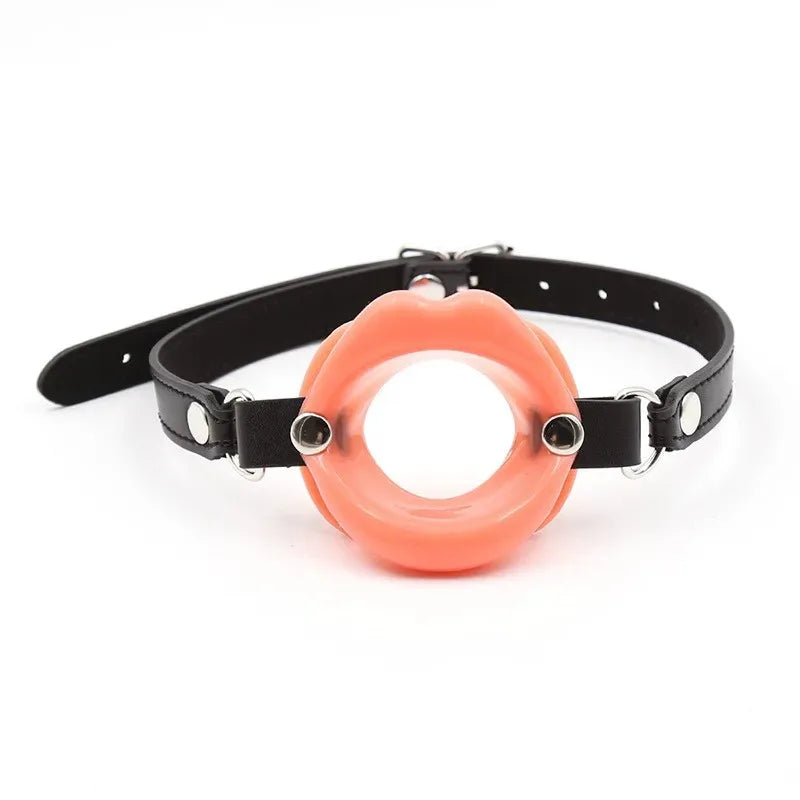 BDSM Bondage Slave Flirting Restraint Erotic PU Leather Lips Ring Open Mouth Gag Silicone Ball Sex Toy for Couples Adult Games