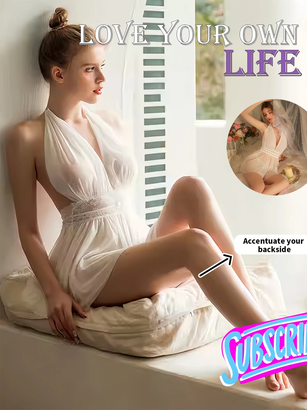 Sexy Lace Splicing Mesh Halter Deep V Backless Lingerie Nightgown for Women All-Season Homewear Comfortable Women's Dress