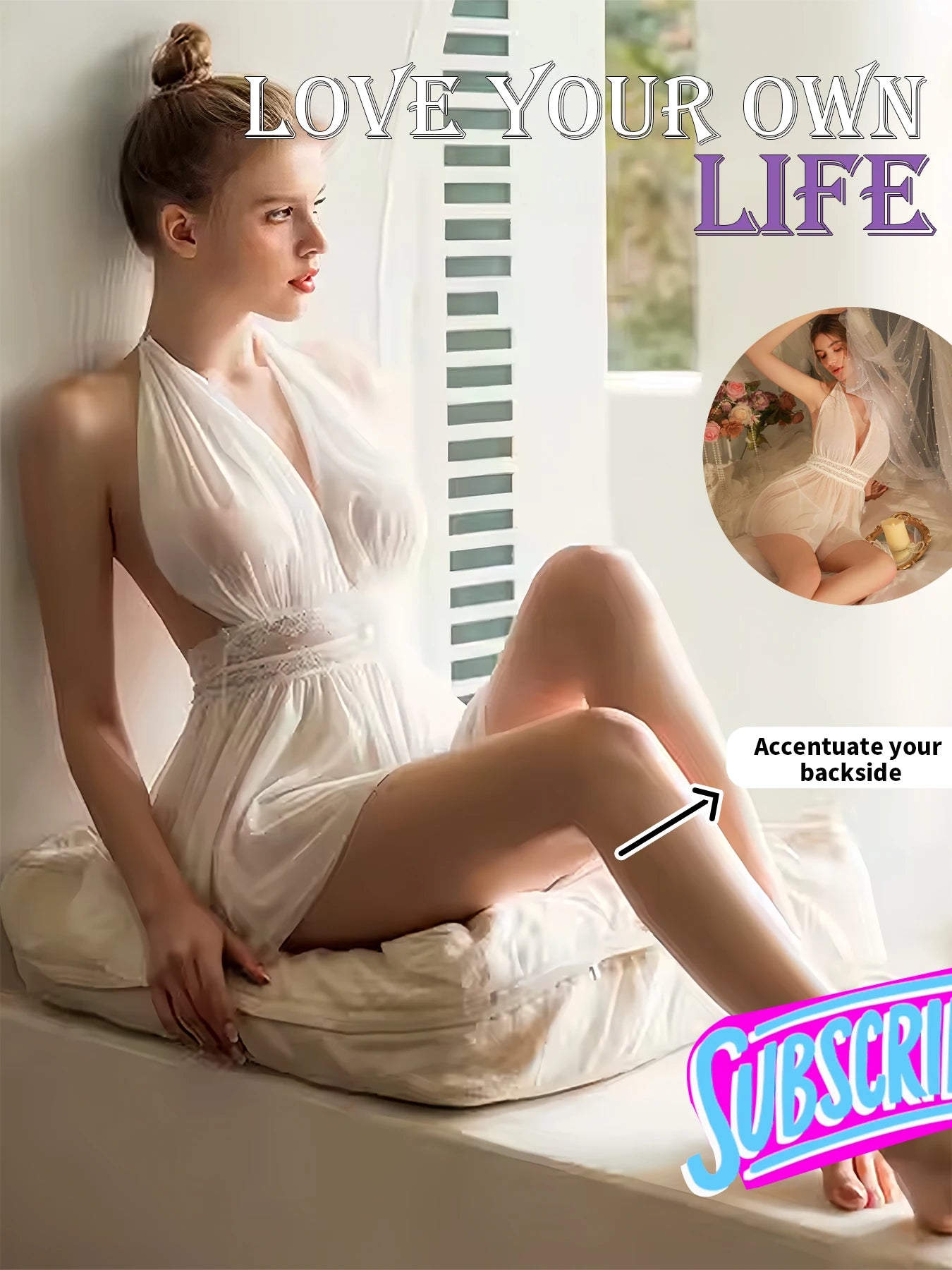 Sexy Lace Splicing Mesh Halter Deep V Backless Lingerie Nightgown for Women All-Season Homewear Comfortable Women's Dress