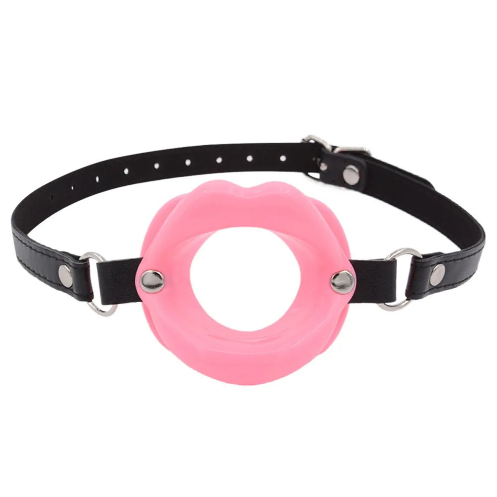 BDSM Bondage Slave Flirting Restraint Erotic PU Leather Lips Ring Open Mouth Gag Silicone Ball Sex Toy for Couples Adult Games