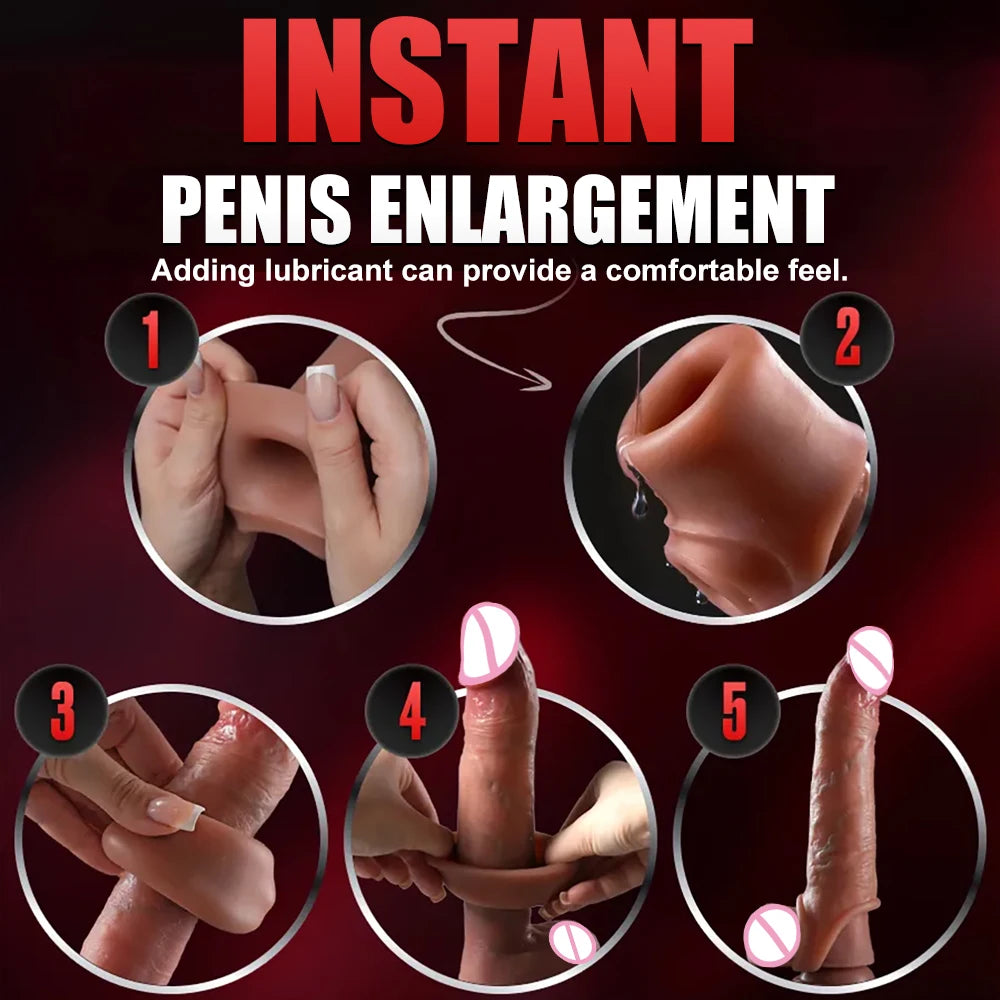 Soft realistic reusable enlarger penis sleeve big growth real silicone Dick delayed ejection extend cock condom Sex Toys For man