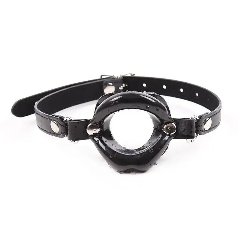 BDSM Bondage Slave Flirting Restraint Erotic PU Leather Lips Ring Open Mouth Gag Silicone Ball Sex Toy for Couples Adult Games