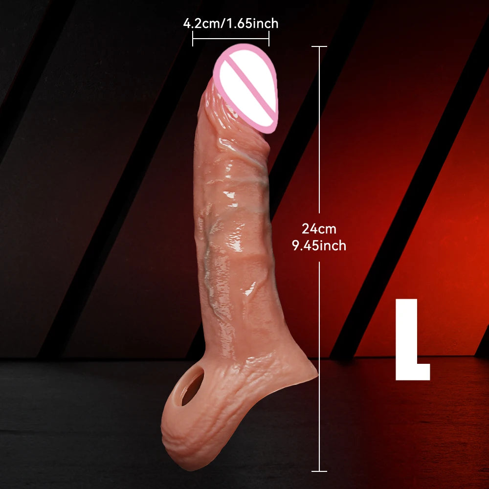 Soft realistic reusable enlarger penis sleeve big growth real silicone Dick delayed ejection extend cock condom Sex Toys For man
