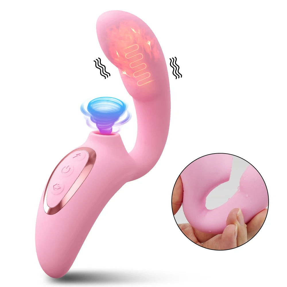 Clit Sucker Dildo Vibrator with Women's Stimulator Licking Nipple Suction Massager Heatable Vagina Masturbator Sex Toy for Woman