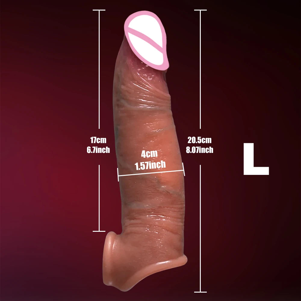 Soft realistic reusable enlarger penis sleeve big growth real silicone Dick delayed ejection extend cock condom Sex Toys For man