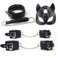 4Pcs Bondage Set Black Leather Sponge Handcuffs For Sex Anklecuffs +Handcuffs+Collar+ mask+5 Lock Sex Toys for Adult Games