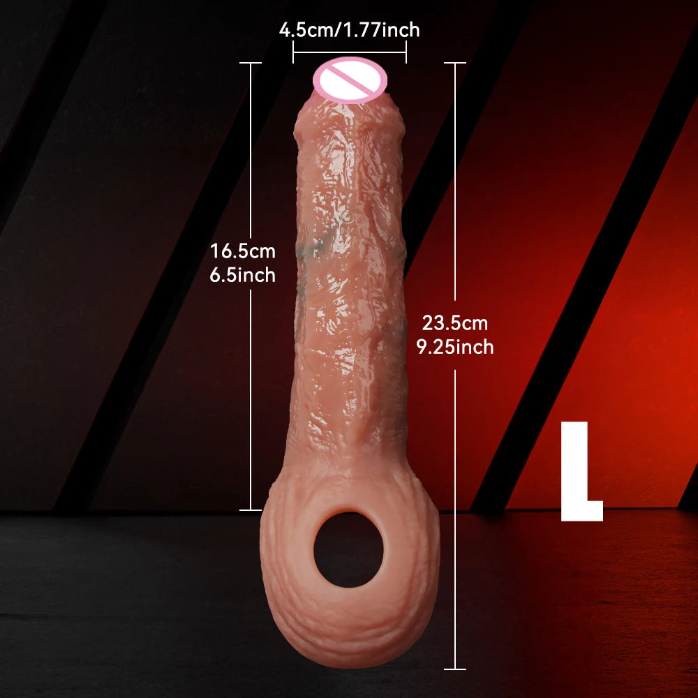 Soft realistic reusable enlarger penis sleeve big growth real silicone Dick delayed ejection extend cock condom Sex Toys For man