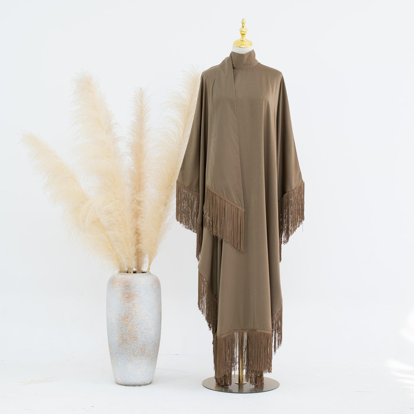 TY-611 Abaya Solid Color Elegant Batwing Tassel Dress