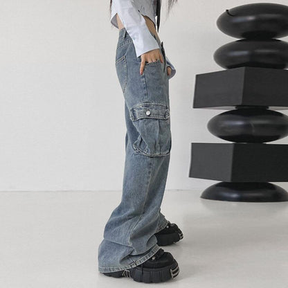 GUJI—224 New Vintage Blue Loose Straight-Leg Floor-Length Pants