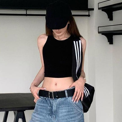 GUJI—14 Women's New Sleeveless Tie-Back Crop Top With Straps And Open Back Fashion mitsycroptop baggy shirt wardrobe essential wardrobe staple blusas linda regular sleeve fashion