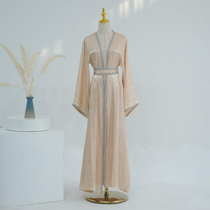 TY-617 Everyday Solid Color Trimmed Long Robe Cardigan