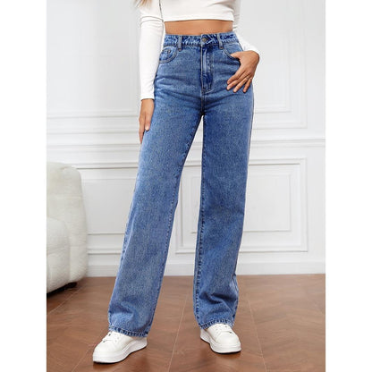 GUJI—195 Popular Stretch Washed Denim Fashion Straight-Leg Jeans For Women Fashion