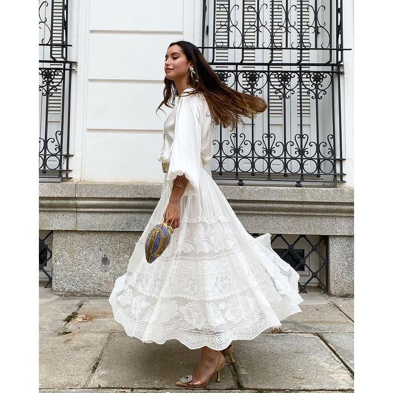 GUJI—116 New Lace Midi Skirt 2024 Summer Women's Elegant Lace Mesh Flared Midi Skirtfashion