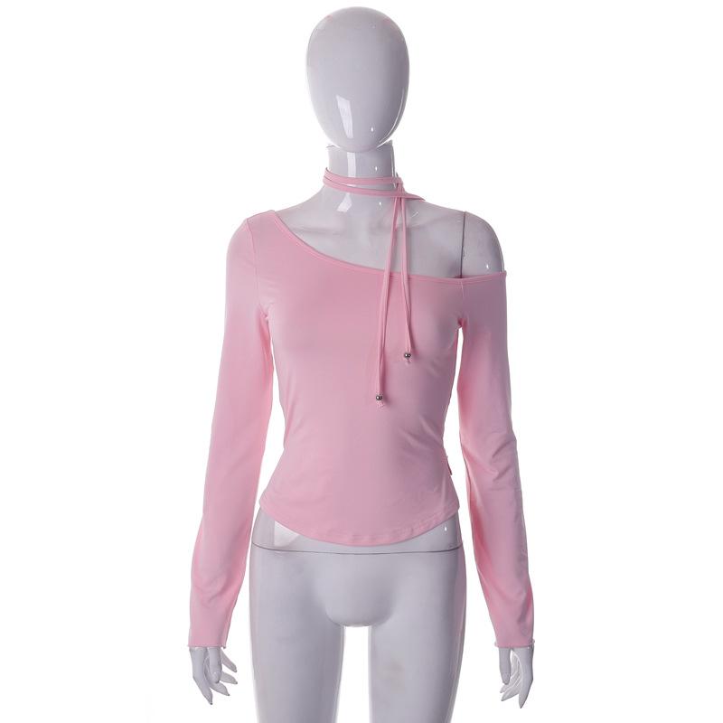 GUJI—193 Women's INS Spring New Arrival Solid Color Off-Shoulder Long Sleeve Slim Fit Fashion Solid Chic