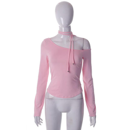 GUJI—193 Women's INS Spring New Arrival Solid Color Off-Shoulder Long Sleeve Slim Fit Fashion Solid Chic