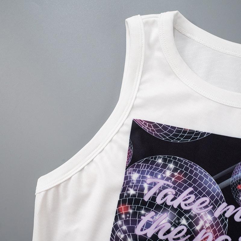 GUJI—128 New Fashion Digital Printed Round Neck Sleeveless Crop Top Fashion Topfashion