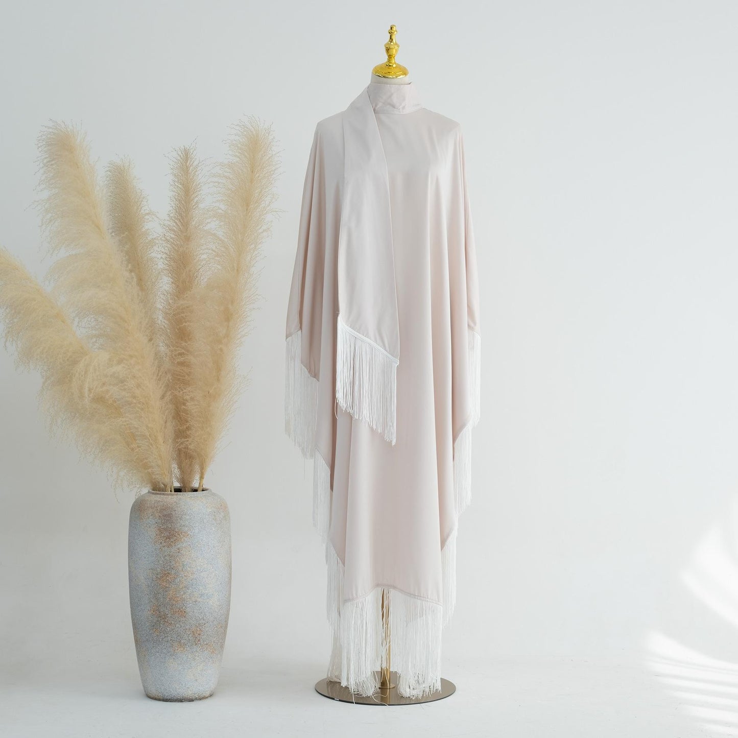 TY-611 Abaya Solid Color Elegant Batwing Tassel Dress