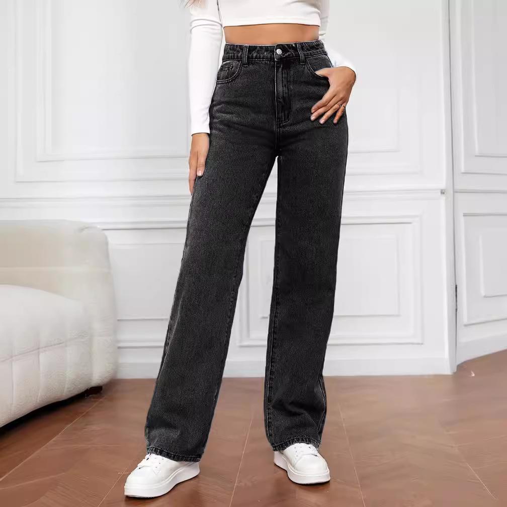 GUJI—195 Popular Stretch Washed Denim Fashion Straight-Leg Jeans For Women Fashion