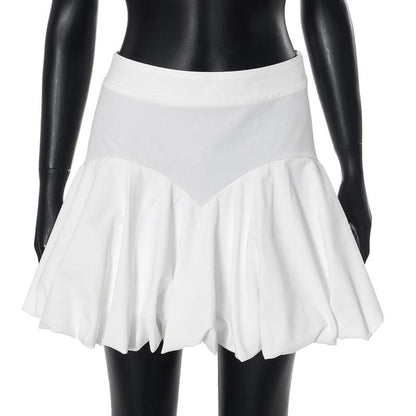 GUJI—403 Summer Solid Color High-Waisted Pleated Skirt