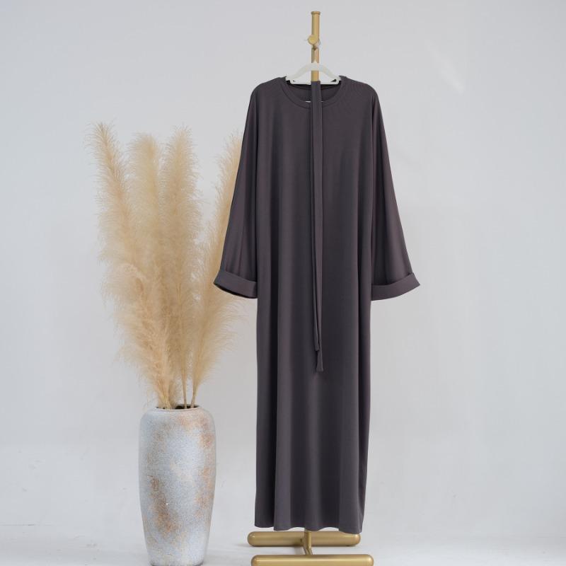 TY-609 High-Quality Solid Color Round Neck Ribbed Knit Dress