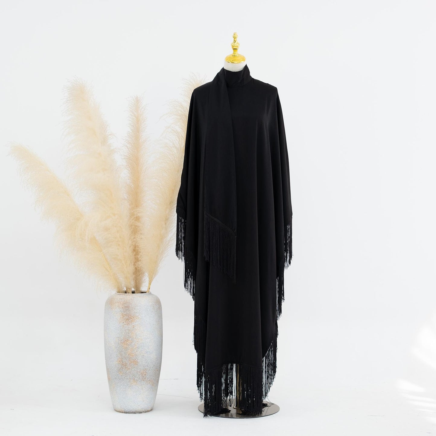 TY-611 Abaya Solid Color Elegant Batwing Tassel Dress