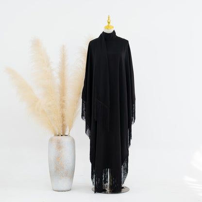TY-611 Abaya Solid Color Elegant Batwing Tassel Dress