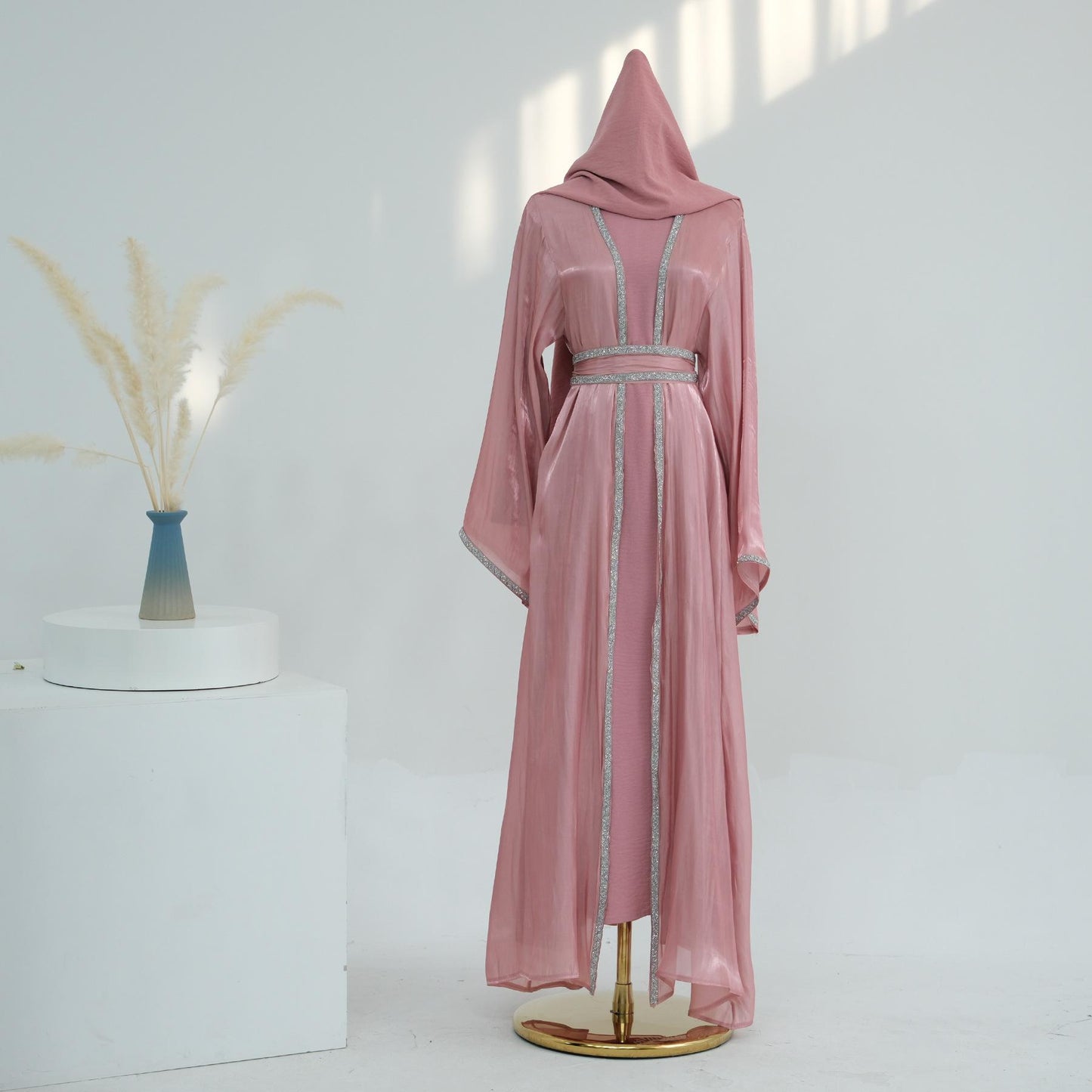 TY-617 Everyday Solid Color Trimmed Long Robe Cardigan