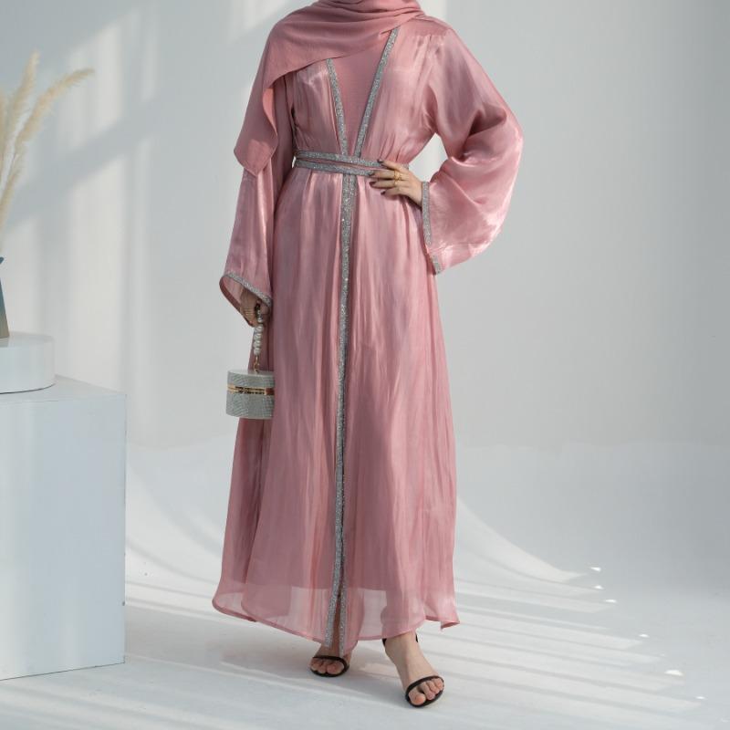 TY-617 Everyday Solid Color Trimmed Long Robe Cardigan