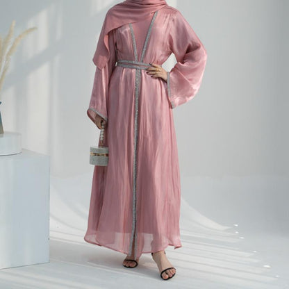 TY-617 Everyday Solid Color Trimmed Long Robe Cardigan