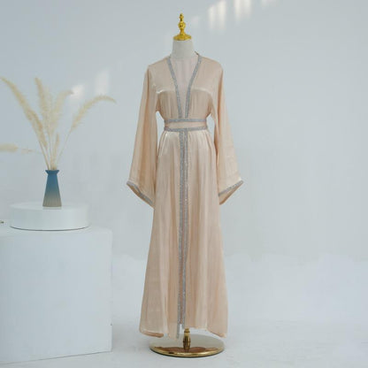 TY-617 Everyday Solid Color Trimmed Long Robe Cardigan