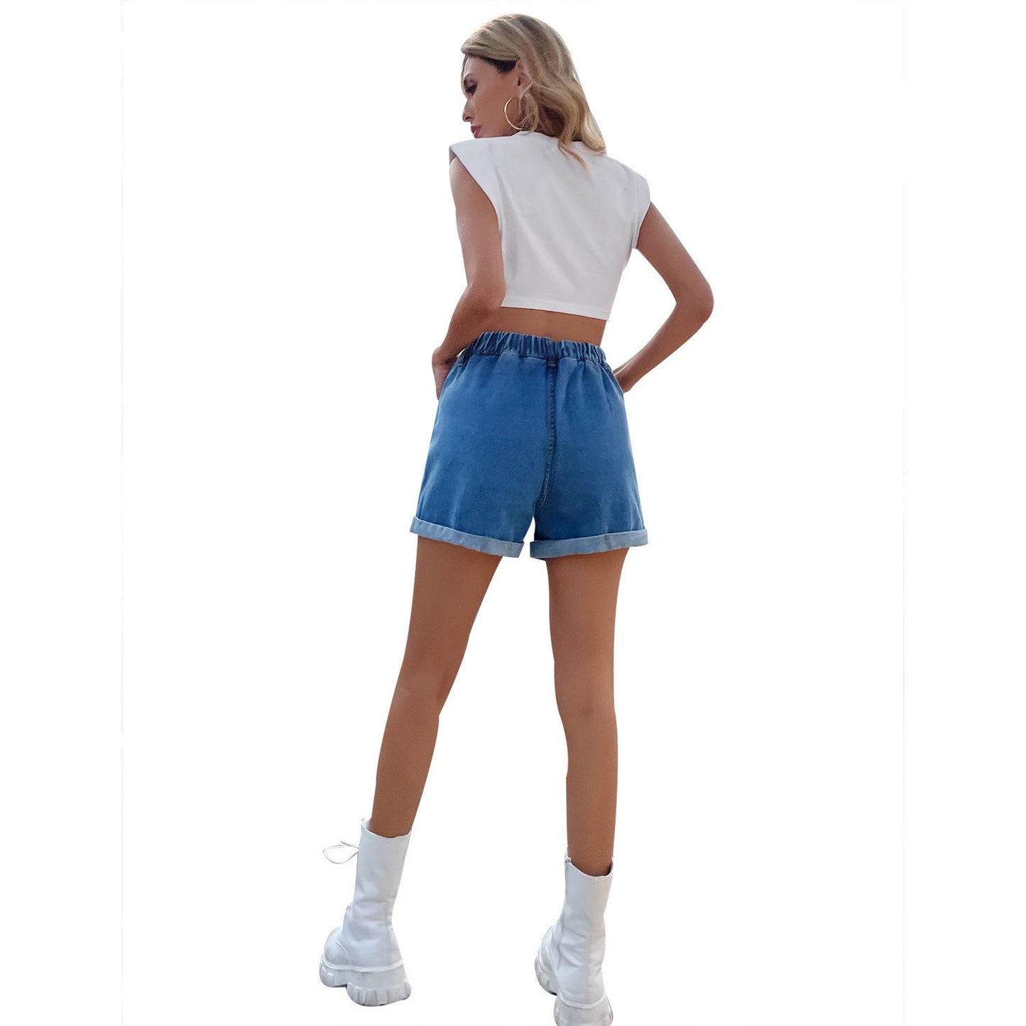 GUJI—189 Loose Fit Women's Denim Shorts High Waist Slimming Casual Pants For Spring/Summer Fashion pants slim-fitting casual jeans fitted chic