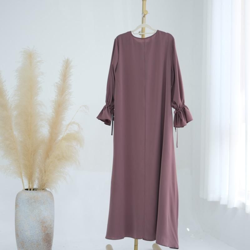 TY-605 Bell Sleeve Solid Color Ankle-Length Dress