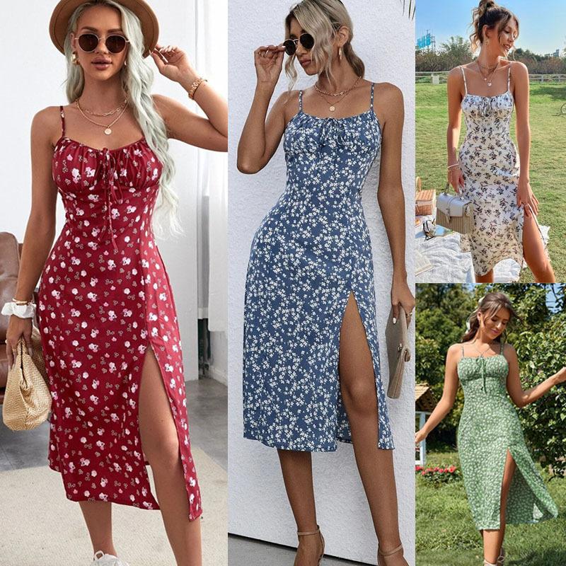 GUJI—142 Milkmaid Sundress Dress Gorgeous Floral Expression Commuter Maxi Dress Milkmaidsundressdress Casual Comfort Womenswear Soft Aestheticsfashion halter regular casual dresses