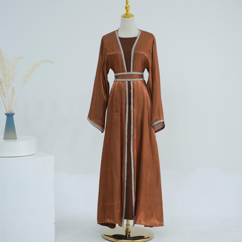 TY-617 Everyday Solid Color Trimmed Long Robe Cardigan