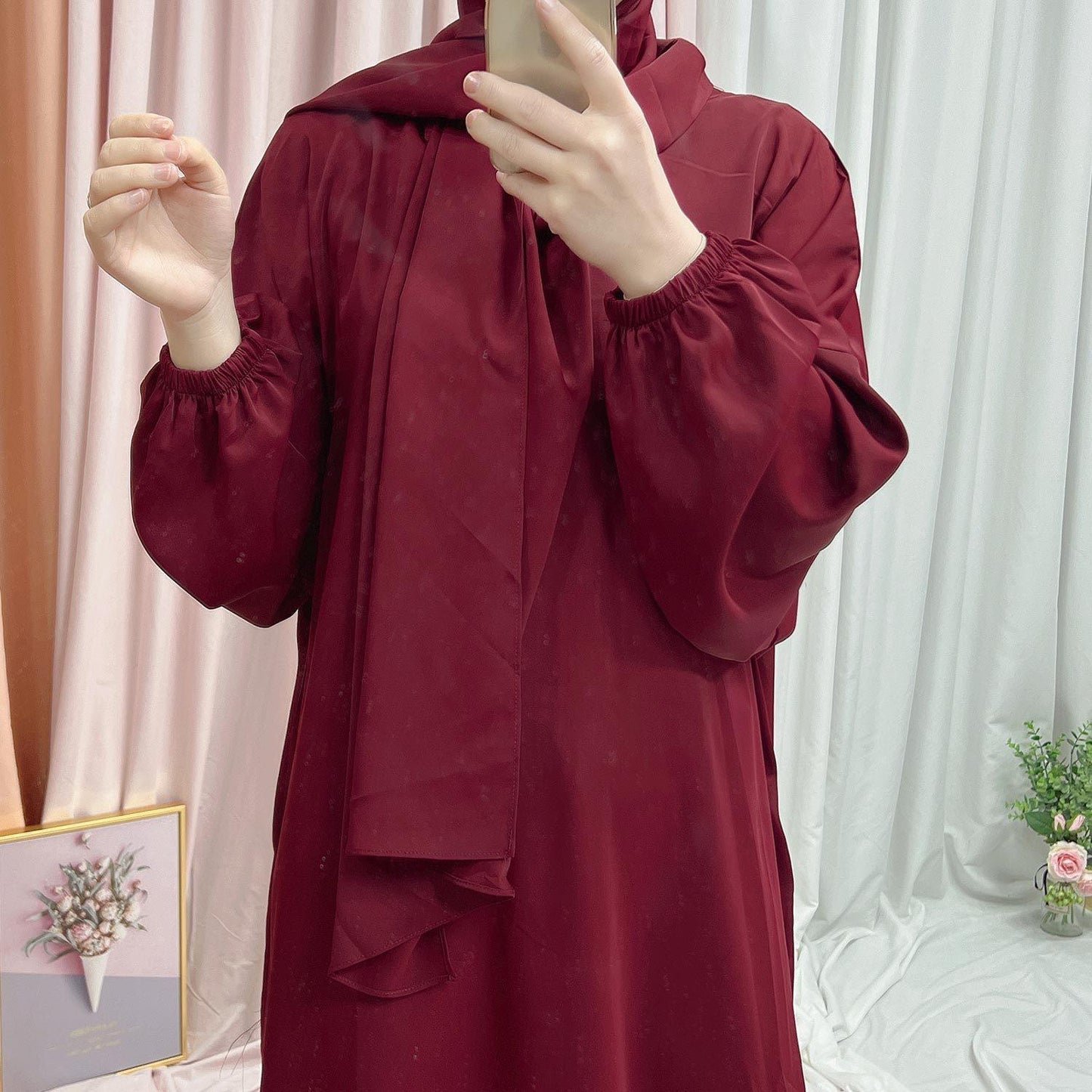 GJ-599 Premium Abaya Dress With Attached Hijab