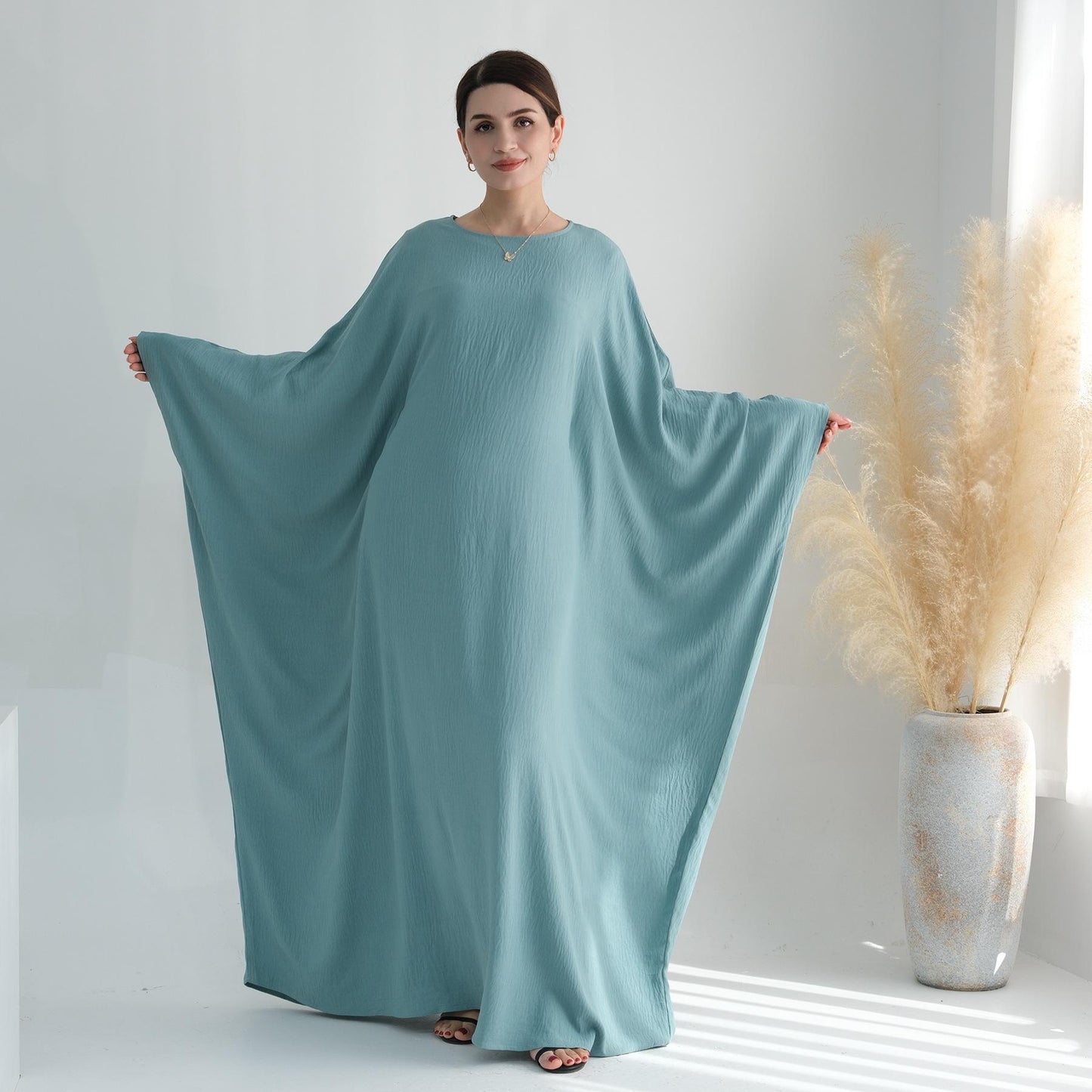 TY-602 Abaya Party Dress With Cinched Waist And Batwing Sleeves