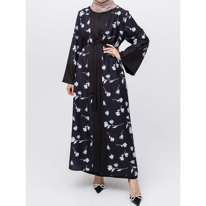 ZM-38 Open Front Long Robe Patchwork Bell Sleeve Printed Dress Fashion