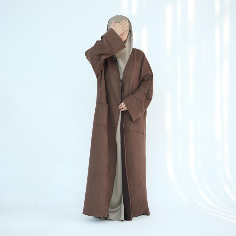 TY-632 Fall/Winter Suede Velvet Open Front Maxi Dress