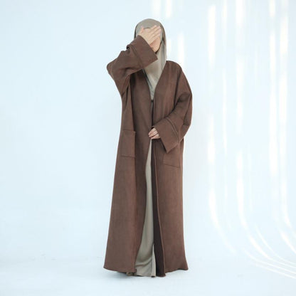 TY-632 Fall/Winter Suede Velvet Open Front Maxi Dress