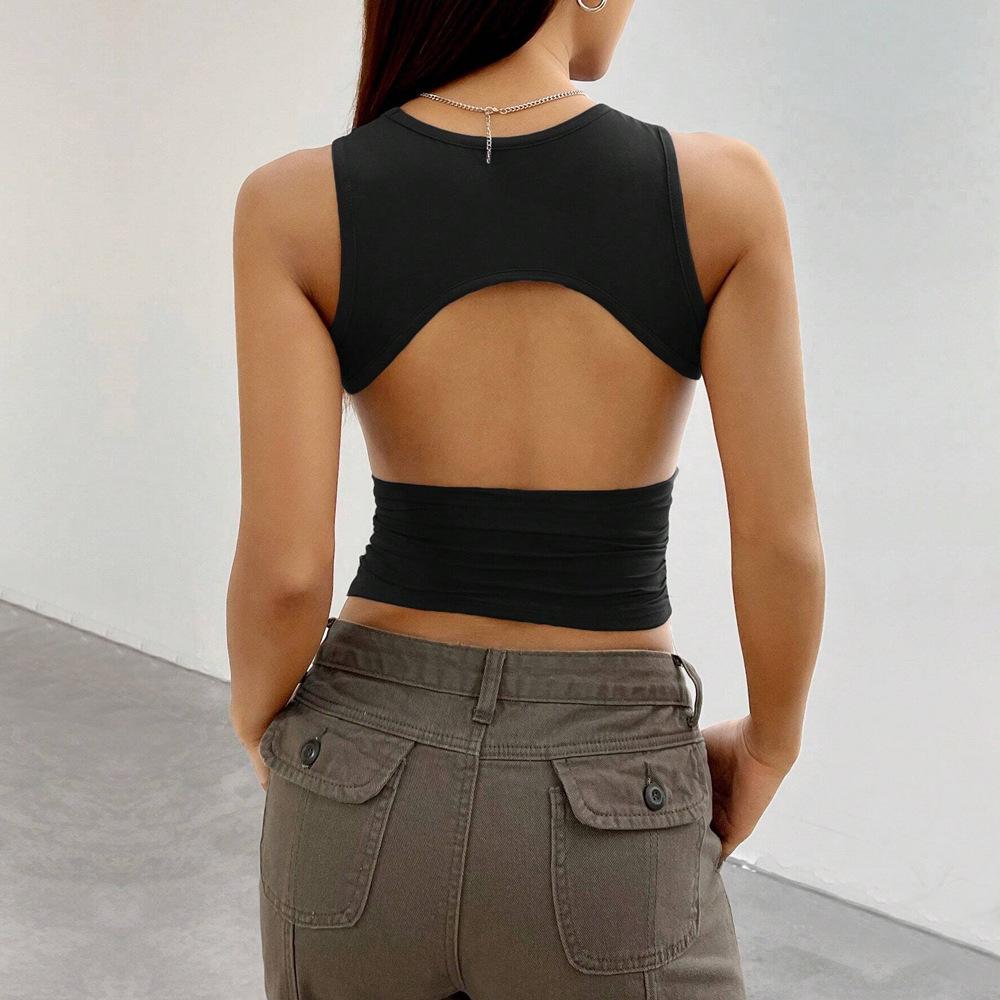 GUJI—-90 Spring/Summer Solid Color Slim Fit Short Sleeveless Vest Topfashion wardrobe staple cheap sweatshirt