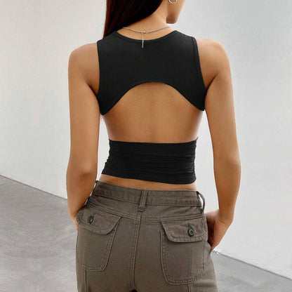 GUJI—-90 Spring/Summer Solid Color Slim Fit Short Sleeveless Vest Topfashion wardrobe staple cheap sweatshirt
