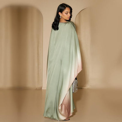 GJ-597 Abaya Gradient Color Waist-Tied Batwing Sleeve Dress