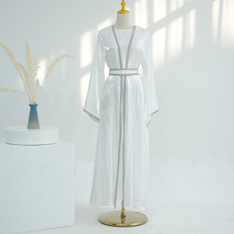 TY-617 Everyday Solid Color Trimmed Long Robe Cardigan
