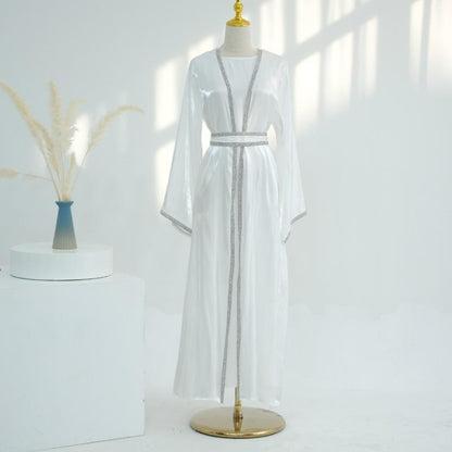 TY-617 Everyday Solid Color Trimmed Long Robe Cardigan