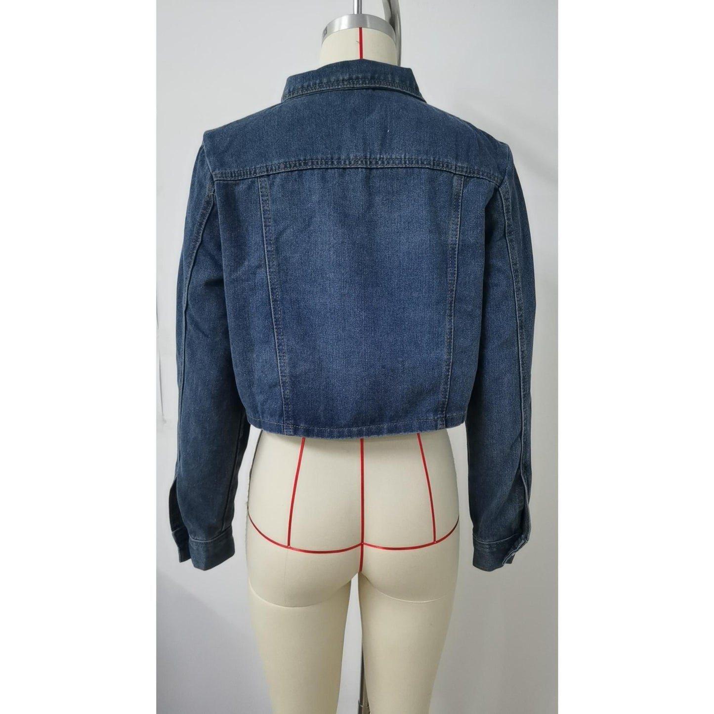 GUJI—-95 Denim Short Jacket For Women, Long Sleevefashion white tanktop plain minimalist denim jacke