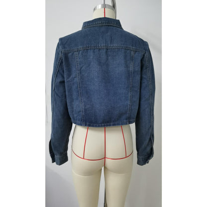 GUJI—-95 Denim Short Jacket For Women, Long Sleevefashion white tanktop plain minimalist denim jacke