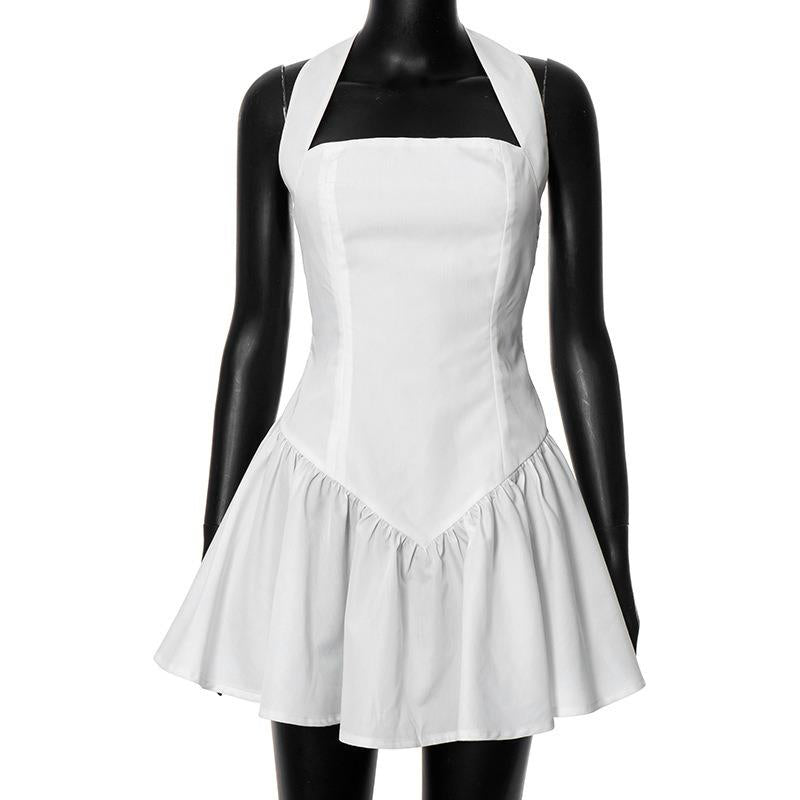 GUJI—192 Summer New Arrival Solid Color Sleeveless Halter Neck Mini Dress Fashion Dress Shopping Date Dress halter party casual dresses loose dress